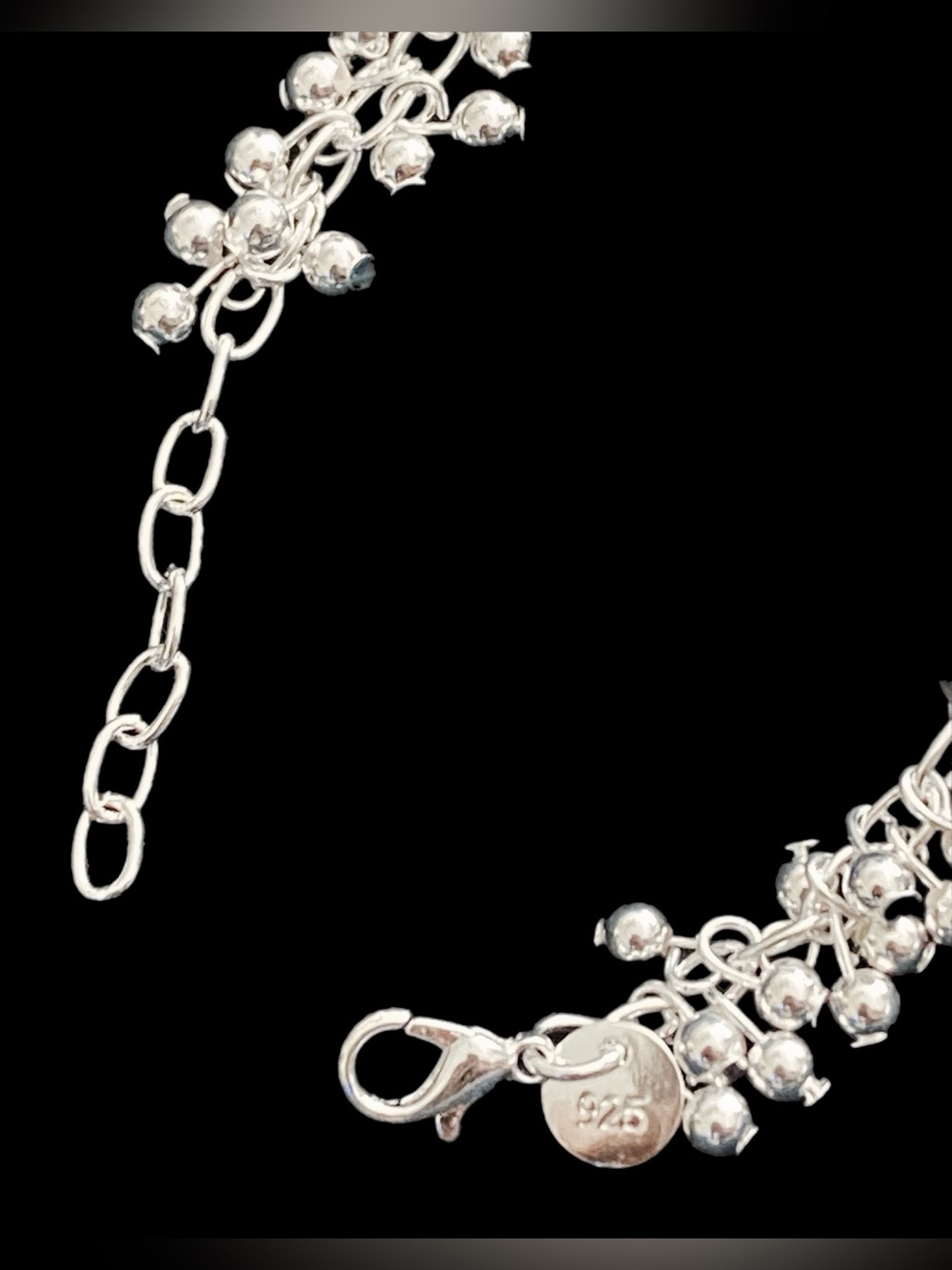 Sterling Silver Beaded Charm Bracelet / Anklet - Silver - Picture 6 of 7
